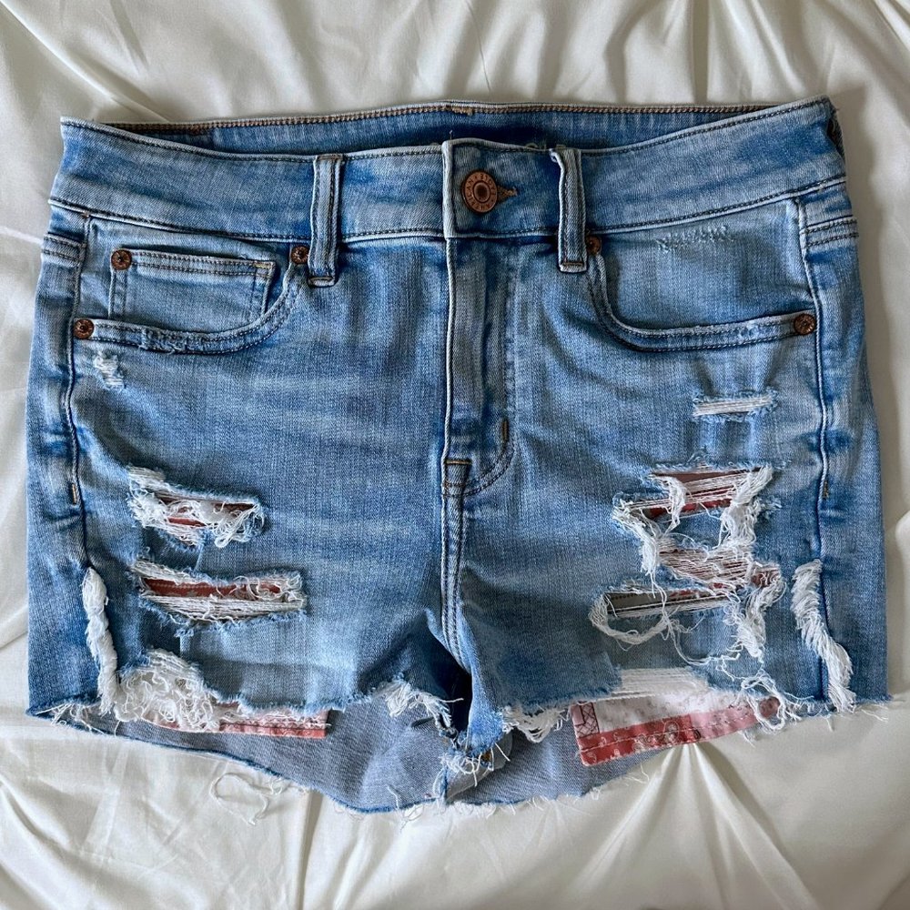 American Eagle Patchwork Hi-Rise Jean Shorts LIKE NEW